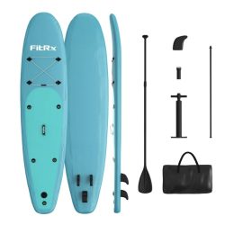 FitRx 10ft. Inflatable Paddle Board with Aluminum Adjustable Paddle and Accessories Carry Bag